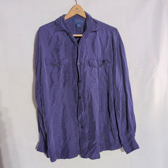 Men's Purple Silk Shirt sz L Vintage Cambridge Classics - Picture 2 of 4